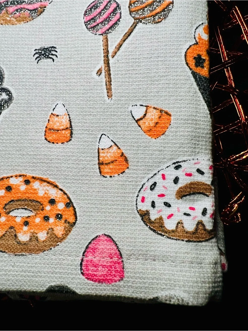2 Halloween Sweets Kitchen Towels Candy Cookie Ghost Cupcake Donuts Glittered